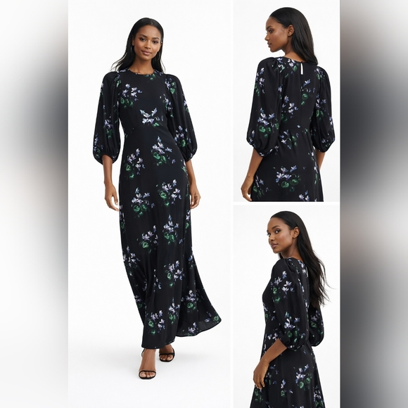 Les Rêveries Dresses & Skirts - New Les Rêveries Floral Silk Maxi Dress Balloon Sleeves